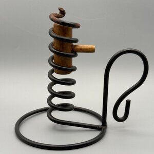 Vintage Wrought Iron Spiral Coil Courting Chamberstick Candle Holder Rustic Aged